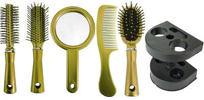 

PELO Combo Of Hair Comb Brush Set With Stand And Mirror For Unisex, Hair Brush For Women And Girls Stylish, Hair Brush Combo Kit For Home And Professional Use, Set Of 5, Pack Of 1(Set of 6)