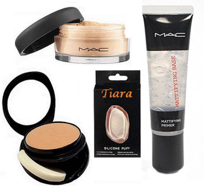 

tiara Silicon Puff , Mac Loose powder , Compact , infalliable mattiyfing primer(Set of 4)