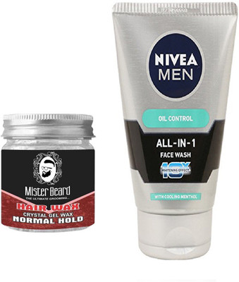 

MISTER BEARD HAIR WAX NORMAL HOLD WITH OIL CONTROL FACEWASH(Set of 2)