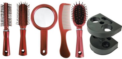 

PELO Stylish And Professional Hair Brush Set With Mirror And Stand For Salon And Home Use, Hair brush For Hair Styling, Pack Of 1(Set of 5)