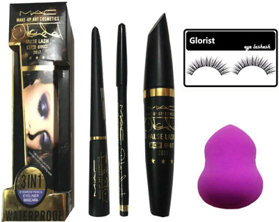 

GLORIST EYELASH AND IMPORTED COMBO 1 EYELINER 1 MAC-MASCARA 1 EYE BROW PENCIL WITH 1 PUFF(Set of 5)