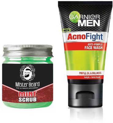 

MISTER BEARD MINT SCRUB WITH GARNIER ACNO FIGHT FACEWASH(Set of 2)