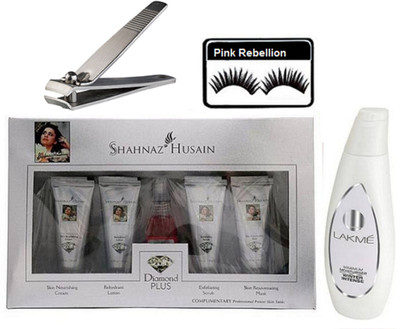 

Pink Rebellion Eyelashes & Shahnaz Hussain Diamond Facial Kit & Lakme Moisturiser Winter Intense Lotion & Nail Clipper(Set of 4)
