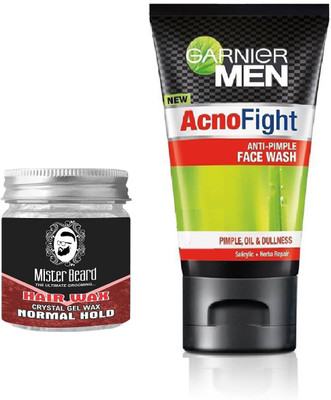 MISTER BEARD HAIR WAX NORMAL HOLD WITH GARNIER ACNO FIGHT FACEWASH(Set of 2)