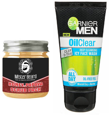 

MISTER BEARD HONEY PAPAYA SCRUB PACK WITH OIL CLEAR FACEWASH(Set of 2)