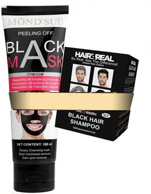 

MONDSUB Peel Off Charcoal Black Mask 100 Ml Blackhead Remover Tube & Hair4real Ammonia Free Natural Hair Color Dye Shampoo 125 Ml (Set Of 2)(Set of 2)