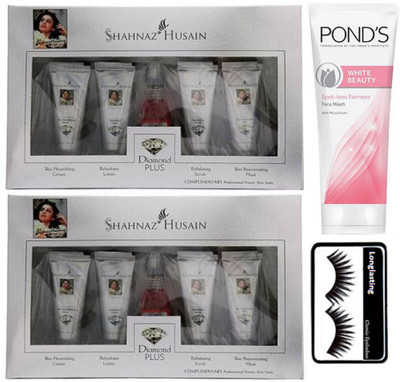 

Longlasting eyelashes , Shahnaz Husain Diamond Plus Facial Kit (pack of 2), ponds white beauty spot-less fash wash(Set of 4)