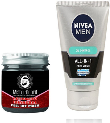 

MISTER BEARD ACTIVATED CHARCOAL PEEL OFF MASK WITH OIL CONTROL FACEWASH(Set of 2)