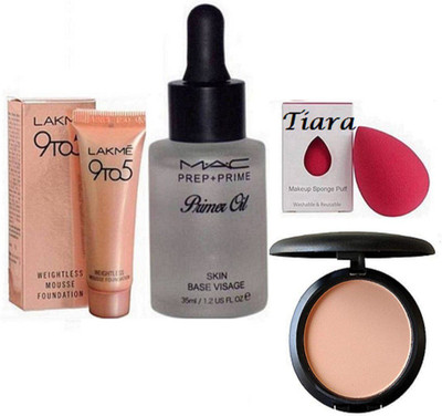 

TIARA Sponge Puff, Lakme Mousse Foundation, Mac Compact, Prep+Prime Primer Oil(Set of 4)
