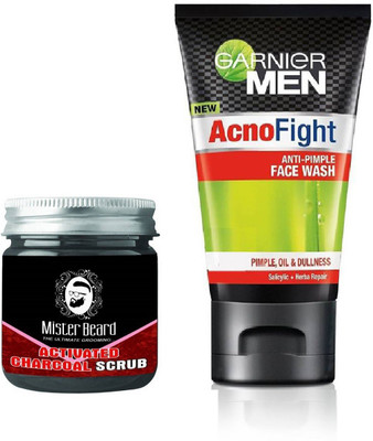 

MISTER BEARD ACTIVATED CHARCOAL SCRUB WITH GARNIER ACNO FIGHT FACEWASH(Set of 2)