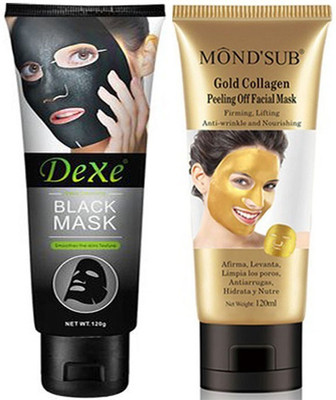 

Mond'sub Gold Peeling Off facial Mask And Dexe Acne Purifying & Deep Cleansing Black Head Removal Charcoal Mask (240Ml)Pack of 2(Set of 2)