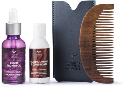 

Bombay Shaving Company Beard Growth Oil 30ml & 20ml Wash with Beard Comb (Wood-scented)(Set of 3)