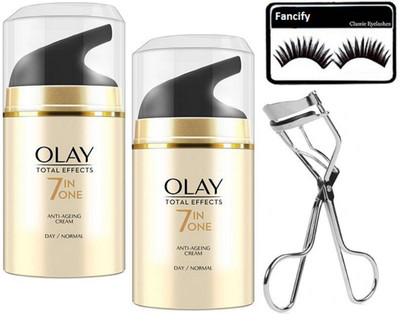 

Fancify eyelashes , eyelash curler with olay total effects 7 in 1 anti ageing cream (pack of 2)(Set of 4)