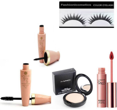 

Fashion 1 cosmetics combo kit best 9 to 5 eyeliner mascara ,luquid lipstick, and compact with eyelash. (Set of 5)(Set of 5)