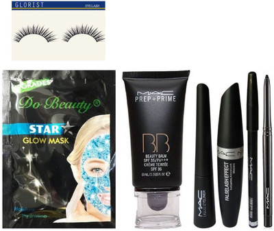 

glorist eyelash and Do Beauty Star Glow Mask + Mac Beauty Balm+Eyeliner+Mascara+Eyebrow Pencil+Kajal Kit(Set of 7)