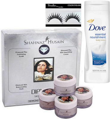 

Studio Fix Combo Eyelashes,Shahnaz Husain Diamond Facial kit,Dove Essential Nourishment Body Lotion(set of 3)(Set of 3)