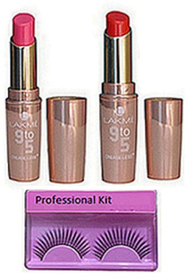 Professional kit Eyelashes, Lakme 9 To 5 Lipstick 2(Set of 3)