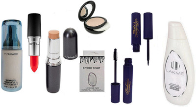 

POWER POINT Silicon Puff & Matchmaster Foundation, hot lipstick, compact, liner mascara & Body Lotion , Stick Concealer(Set of 8)
