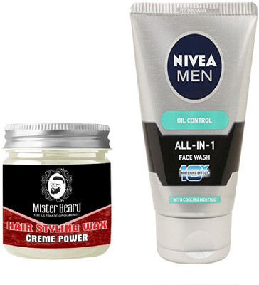 

MISTER BEARD HAIR WAX CRÈME POWER WITH OIL CONTROL FACEWASH(Set of 2)