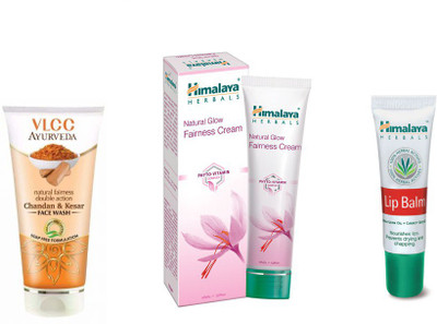 

Himalaya Natural Glow Fairness Cream, Chandan Kesar Face Wash, Lip Balm(Set of 3)
