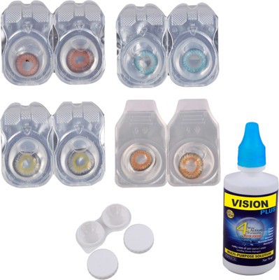 

Vision-Plus 4 Pair Blue, Grey, Brown & Honey Color Zero Power Monthly Contact Lens With Solution & Case Monthly Contact Lens(0, Brown, Grey, Blue, Honey, Pack of 4)