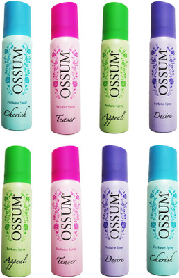 

OSSUM CHERISH DEODORANT 25ML+TEASER DEODORANT 25ML+APPEAL DEODORANT 25ML+DESIRE DEODORANT 25ML Deodorant Spray - For Women(25 ml, Pack of 8)