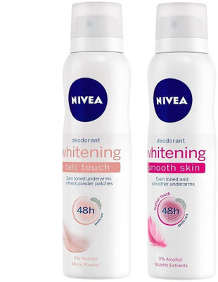 

Nivea (Whitening Talc Touch + Smooth Skin Deodorant ) 150ml Each Body Spray - For Women(300 ml, Pack of 2)