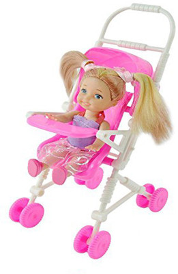 

Leoie Baby Infant Carriage Stroller For Barbie Kelly Doll Plastic Furniture(Pink)