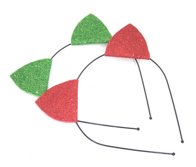 

SKD Red & Green Glitter Cat Ears Hairband/Headbands Hair Hoops for Daily Wearing Party & Photo Props Christmas Combo Head Band(Red, Green)