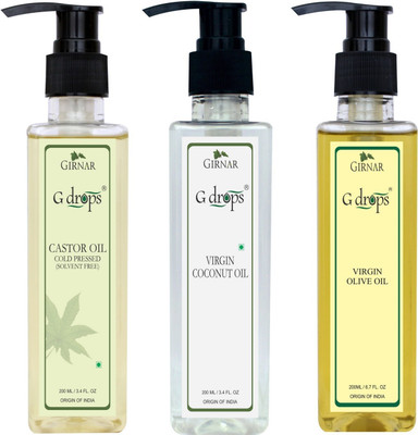 G Drops Castor,Virgin Coconut,Virgin Olive Oil Combo(200ml+200ml+200ml) Hair Oil(600 ml)