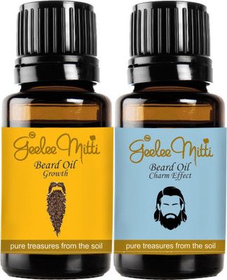 

Geeleemitti Beard Oil Growth & Charm for Stimulating Growth & Beautiful Facial Hair, Beard and Moustache Combo Pack of 2 Hair Oil(20 ml)