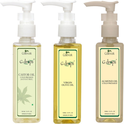 

G Drops Castor,Virgin Olive & Almond Oil Combo(100ml+100ml+100ml) Hair Oil(300 ml)