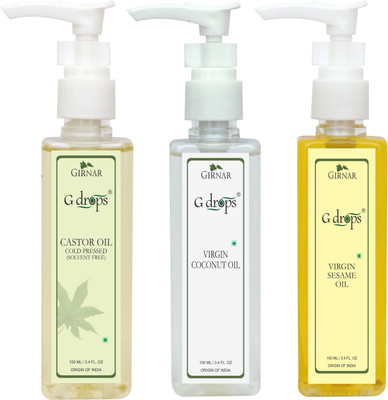 G Drops Castor,Virgin Coconut & Virgin Sesame Oil Combo(100ml+100ml+100ml) Hair Oil(300 ml)