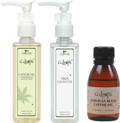 

G Drops Castor,Jamaican Black Castor & Virgin Coconut Oil Combo(100ml+100ml+70ml) Hair Oil(270 ml)