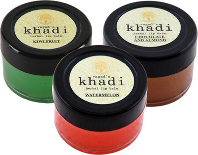 

Vagad's Khadi Khadi Lip Balm Combo of 3 Chocolate, Almond, Kiwi Fruit, Water Melon(Pack of: 3, 30 g)