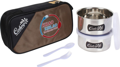 

calvy 2 Compartment, Stainless Steel, 1 Spoon, 1 Fork, 100% Airtight Containers (PLASTIC), Spill Proof, Easily Washable, Keeps Food Fresh For Long Hours 2 Containers Lunch Box(500 ml), Green