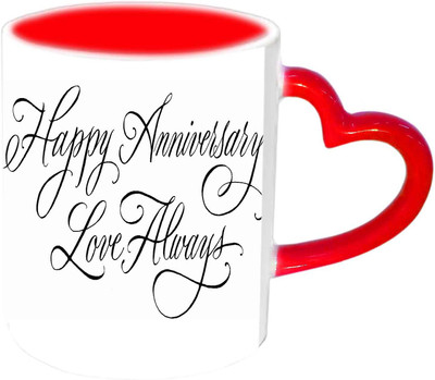 

Raj Laxmi Happy Anniversary Love Red Heart Handle Ceramic Mug(350 ml)