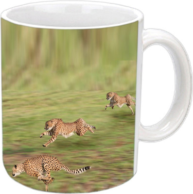

Raj Laxmi Running cheetahs white Ceramic Mug(350 ml)