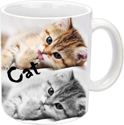 

Raj Laxmi Cute cat white Ceramic Mug(350 ml)