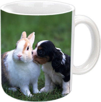 

Raj Laxmi Animals friendship white Ceramic Mug(350 ml)