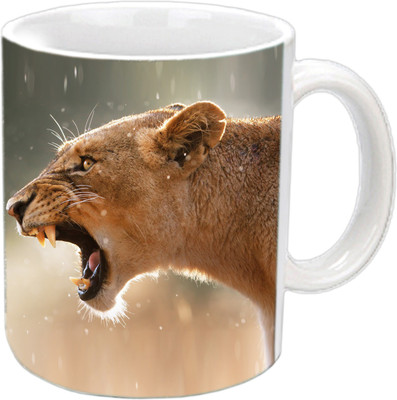 

Raj Laxmi Tigress roaring white Ceramic Mug(350 ml)