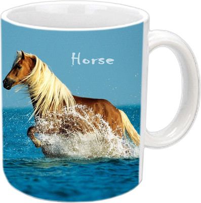 

Raj Laxmi Water running horse white Ceramic Mug(350 ml)