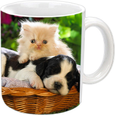 

Raj Laxmi Kitty dog white Ceramic Mug(350 ml)