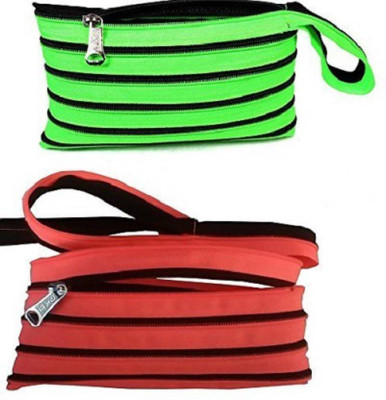 

Hotchpotch Pencil Pouch zip type pouch Art Polyester Pencil Boxes(Set of 2, Red, Green)