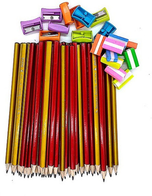 Hafeeng 100 triangular pencils with 10 sharpeners & 10 scented erasers Pencil(Multicolor)
