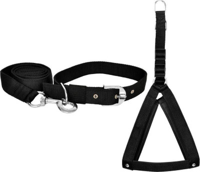 LEATHERCRAFT Dog Harness & Leash(, BLACK