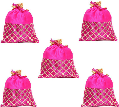 

Bagaholics Wedding gift Ethnic Silk Potli Batwa Pouch Bag Return Gift (Pack Of 5) Potli(Pink)