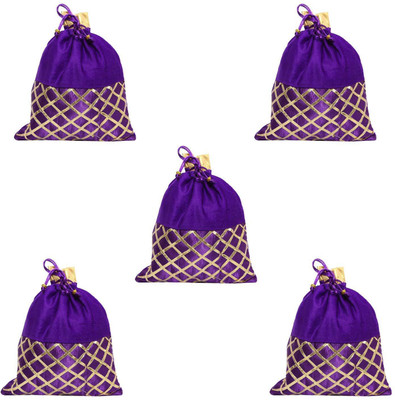 

Bagaholics Wedding gift Ethnic Silk Potli Batwa Pouch Bag Return Gift (Pack Of 5) Potli(Purple)