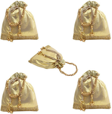 

Bagaholics Wedding gift Ethnic Silk Potli Batwa Pouch Bag Return Gift (Pack Of 5) Potli(Gold)