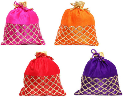 

Bagaholics Wedding gift Ethnic Silk Potli Batwa Pouch Bag Return Gift (Pack Of 4) Potli(Multicolor)